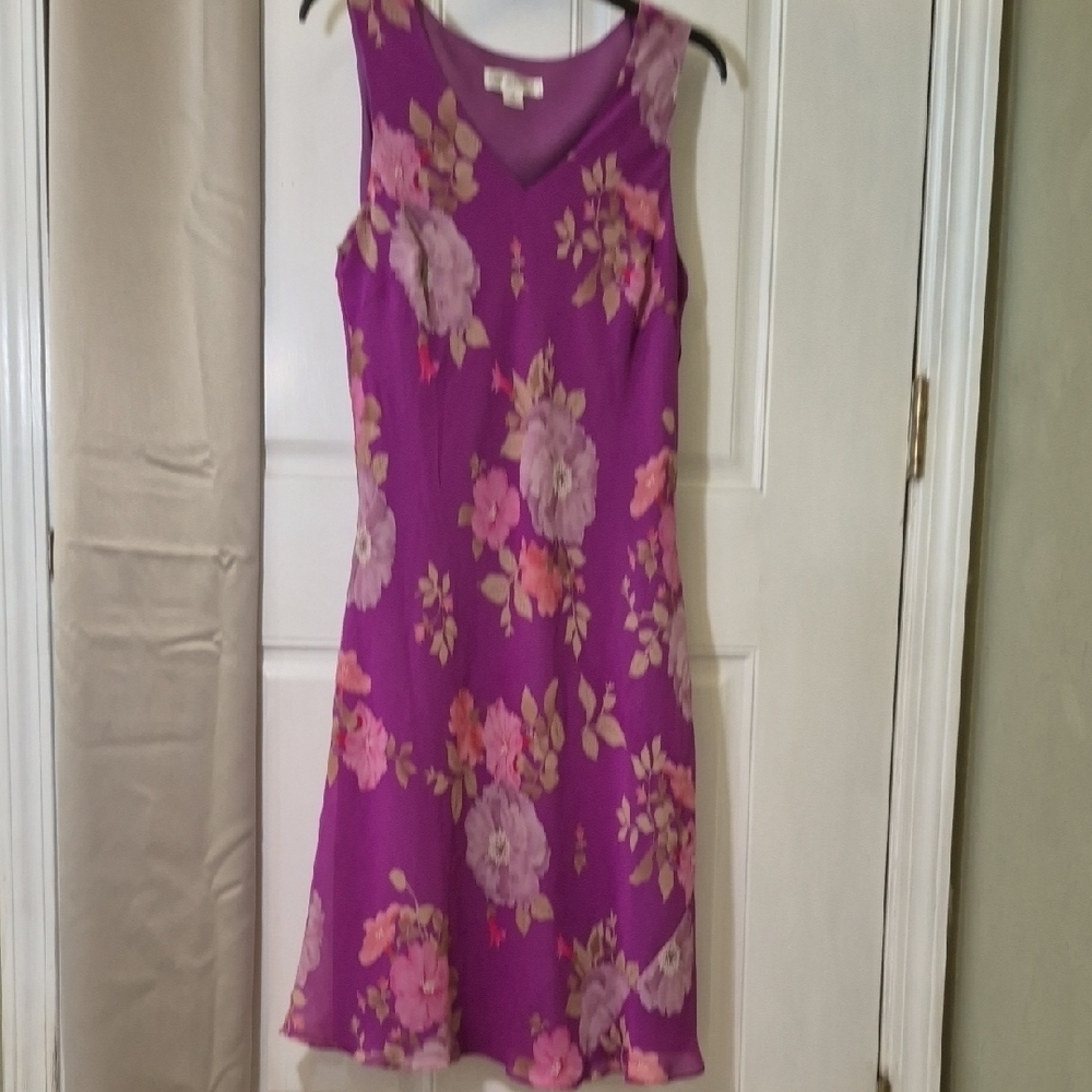 Purple Pink Sleeveless V-Neck Midi Dress